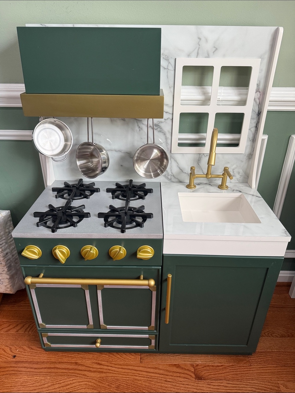 Pottery Barn Kids Green and Gold Play Kitchen